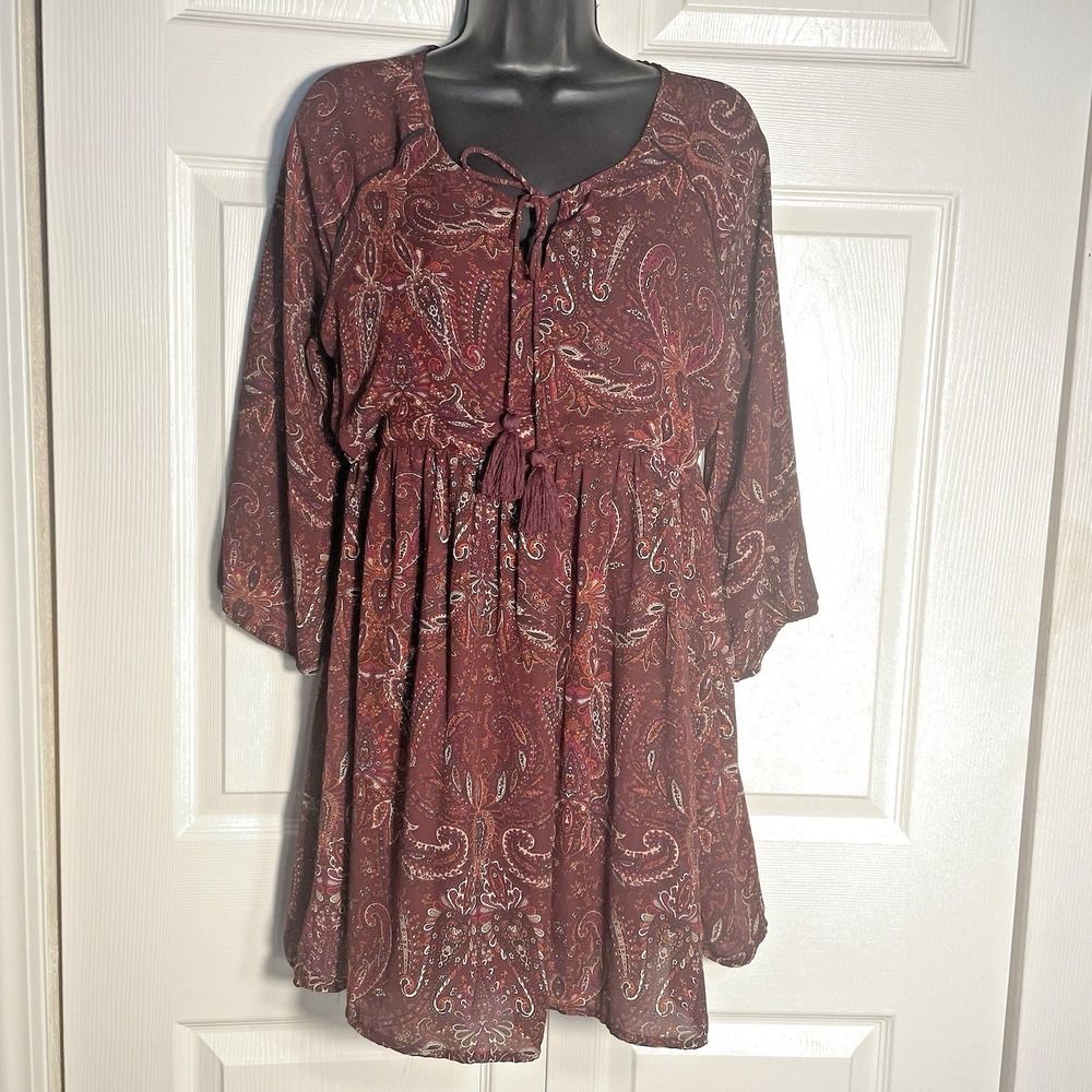 Roxbury Clothing Co Paisley Dress Women S Burgundy Babydoll Whimsigoth Fairycore